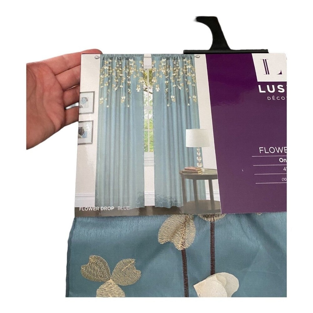 Lush decor blue and beige cascading petals flower drop one window panel 42x84 - Picture 5 of 8